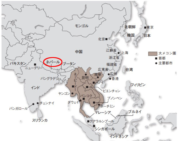 アジア地図ネパールの位置